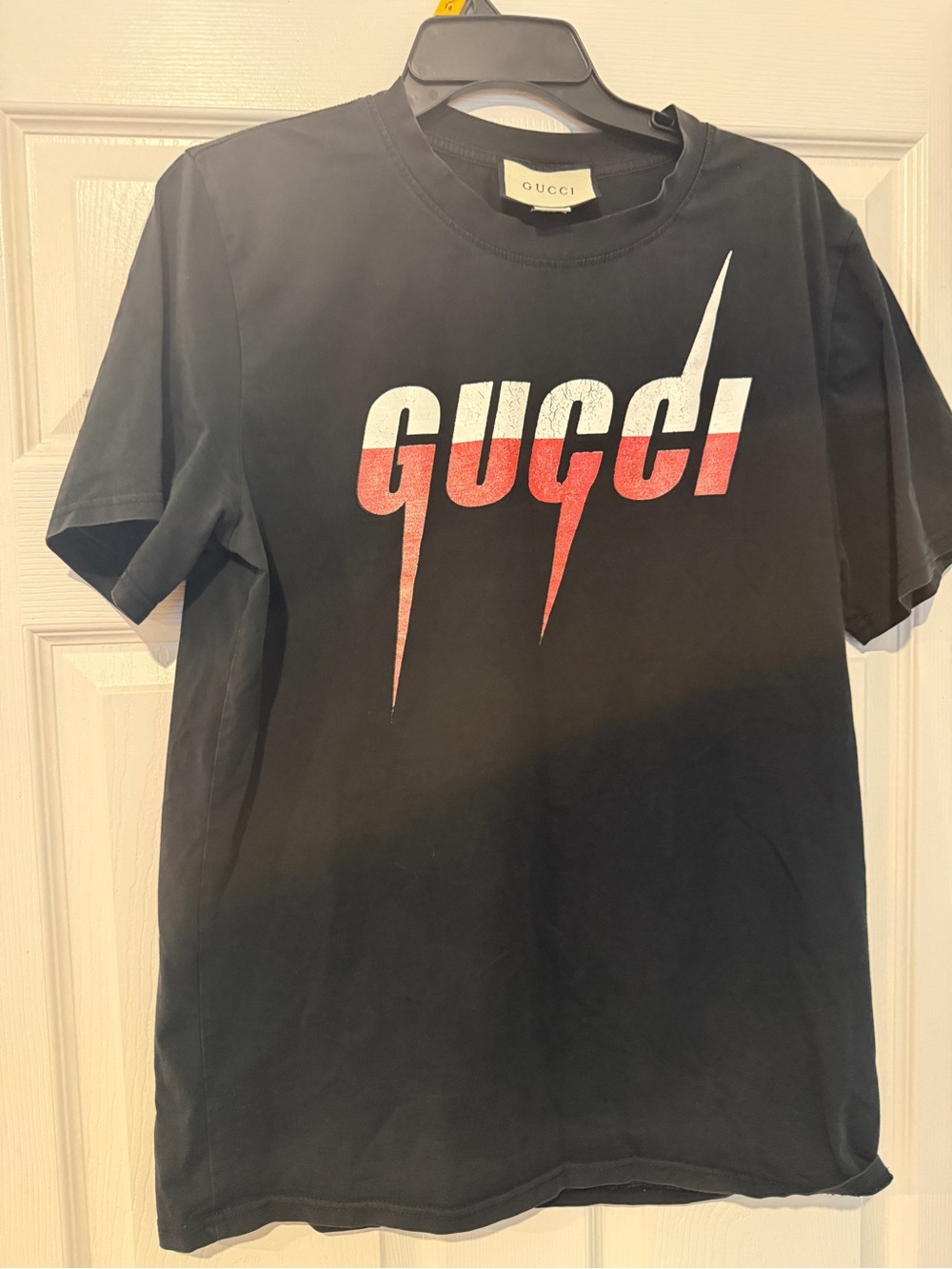 Gucci Black Short-Sleeve Logo Tee with Red-to-White Gradient